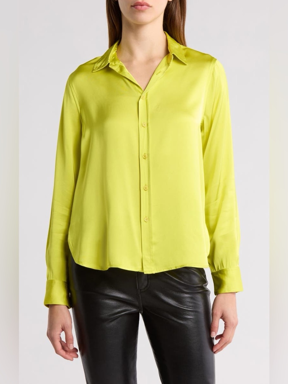 Jason Wu Neon Yellow Chartreuse Viscose Button-Down Blouse Size Small
